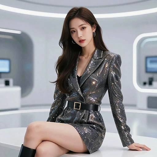 Shimmering Tech Fashion in Futuristic Interior