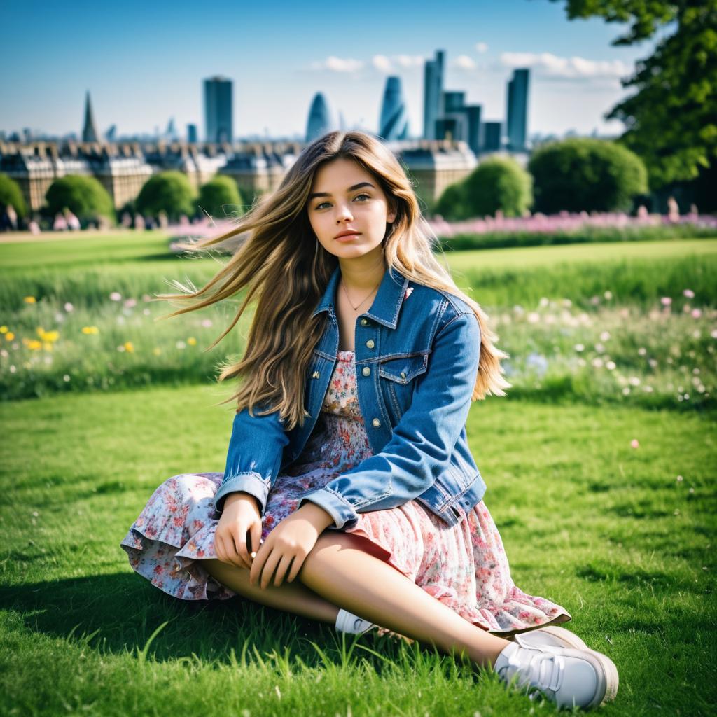 Teenage Girl in London Park Scene