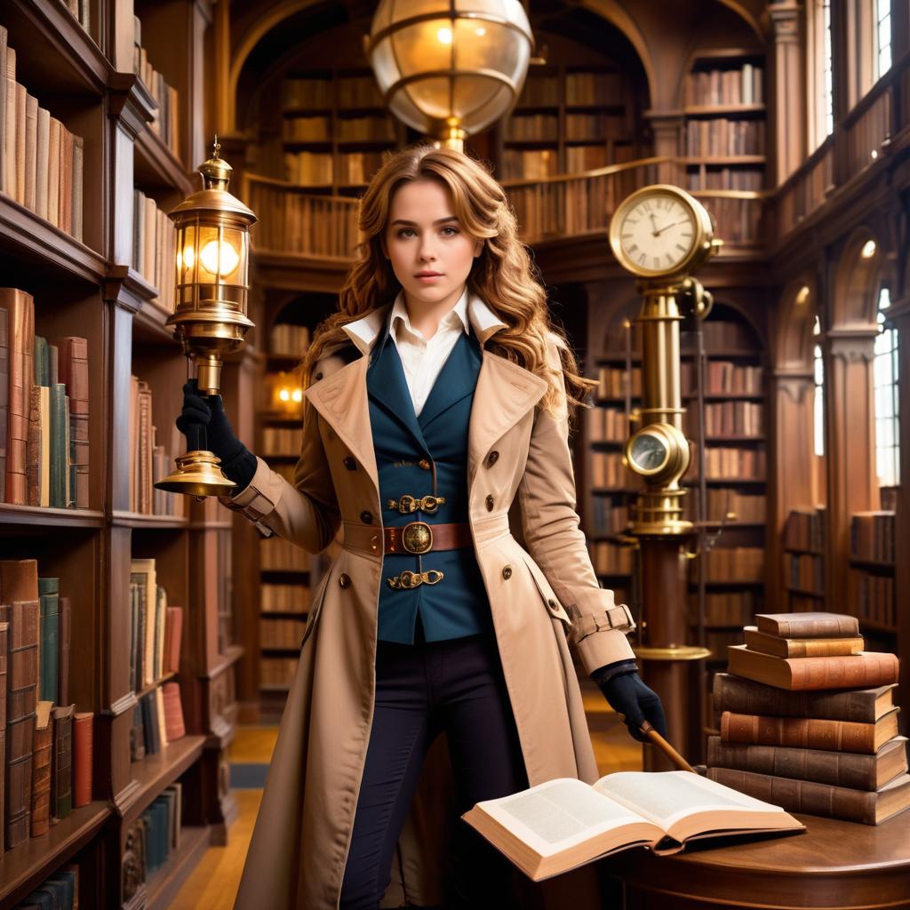 Steampunk Hermione in a Mystical Library