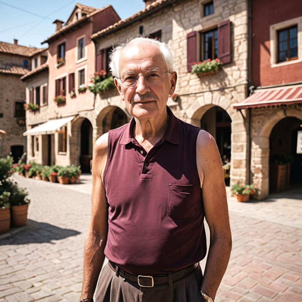 Chic Elderly Man in Quaint Village