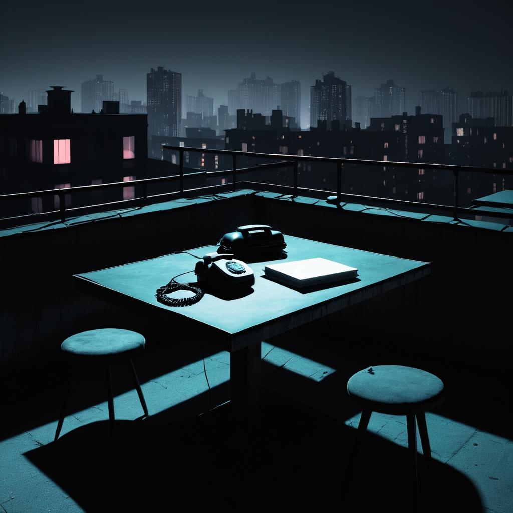 Noir Rooftop with City Lights Atmosphere