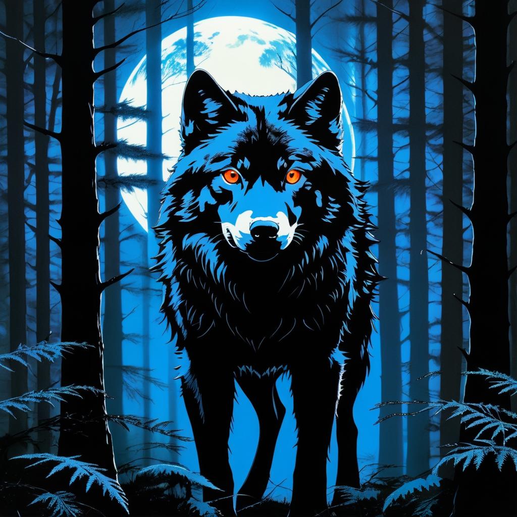 Mystical Wolf Amidst Glowing Eyes