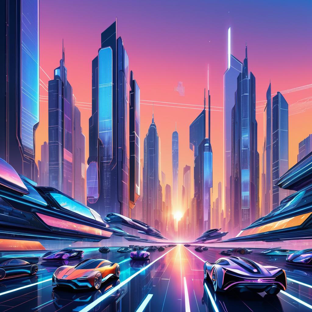 Futuristic Cityscape at Sunset Illustration