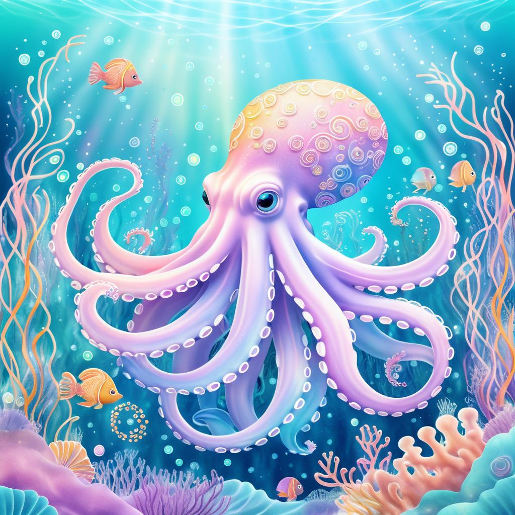 Whimsical Octopus in Pastel Ocean