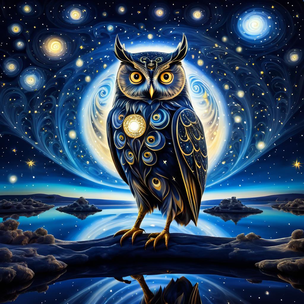 Enchanted Owl in Surreal Night Sky