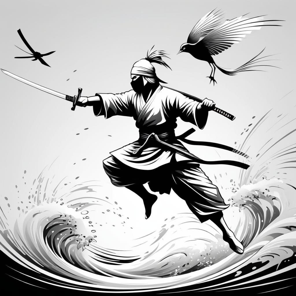 Ninja Bird Mastery in Black and White