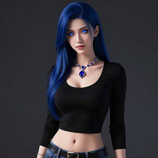 Portrait of Woman with Blue Hair and Sapphire Necklace