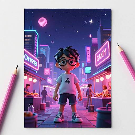 Vaporwave Cyberpunk Neon Market Scene