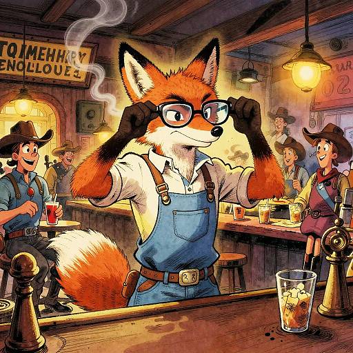 Anthropomorphic Fox Barkeep in Vibrant Saloon