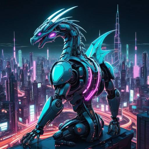 Futuristic Neon Dragon in Vintage Manga Futuristic Neon Dragon in Vintage Manga
