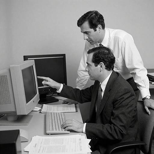 Retro Black-and-White Office Collaboration Scene