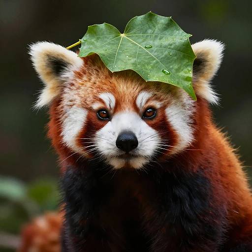 Red Panda Wearing Leaf Hat