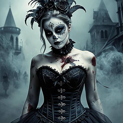 Female Zombie in Black Corset with Sugar Skull Makeup