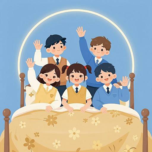 Joyful Children on a Golden Bed