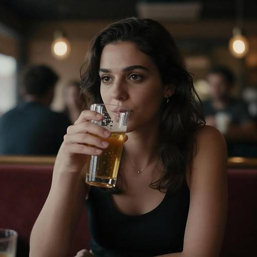 Moody Bar Scene with Focused Woman