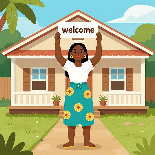 Trinidadian Woman Welcoming Illustration