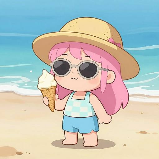 Cartoon Girl at Summer Beach