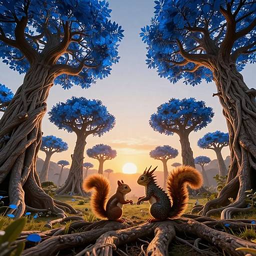 Surreal Gravity-Defying Blue Trees