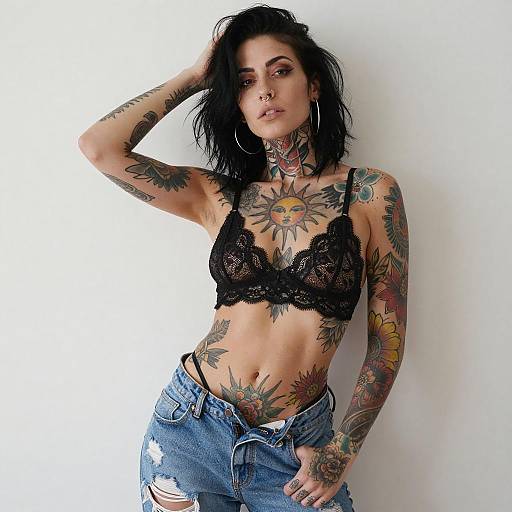 Tattooed Woman in Black Lace
