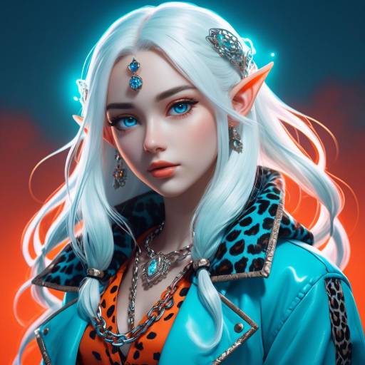 Fantasy Elf with White Hair and Blue Eyes