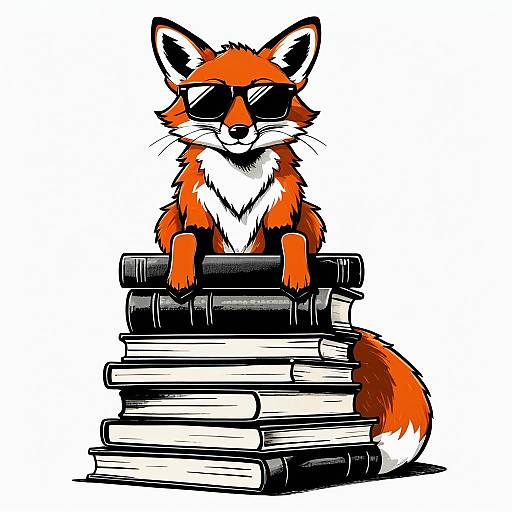 Cool Fox with Sunglasses on Books