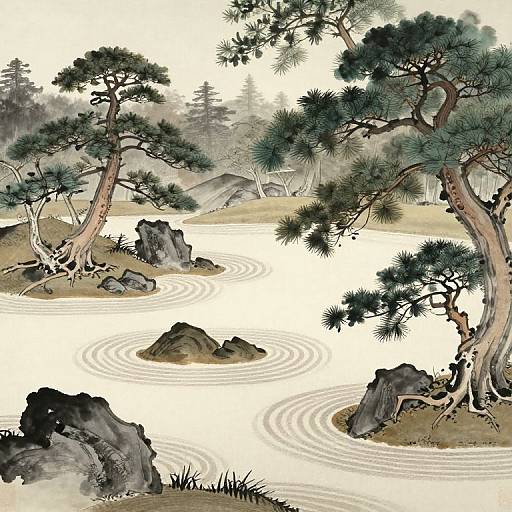 Zen Garden in Renaissance Ink Wash