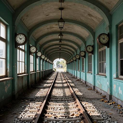 Abandoned Train Tracks in Decaying Station