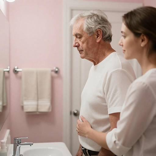 Tender Moment in a Serene Bathroom
