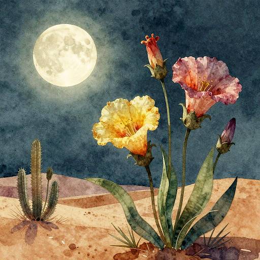Nocturnal Desert Blooms Watercolor