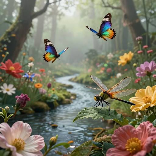 Surreal Serene Garden from Dragonfly View