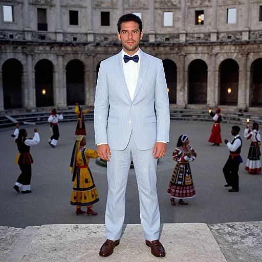 Man in Seersucker Suit at Ancient Amphitheater