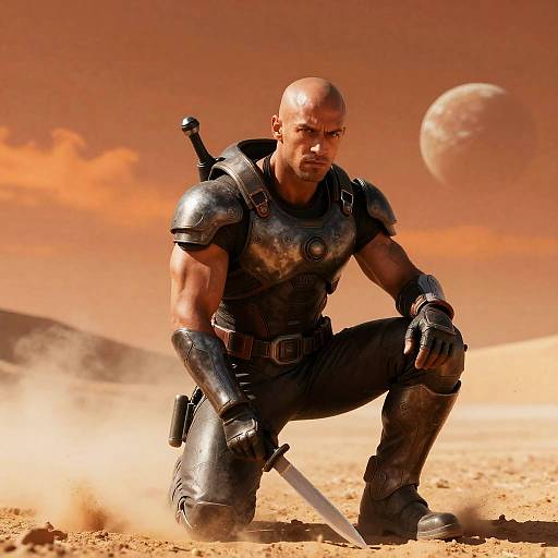 Futuristic Warrior in Desert Landscape