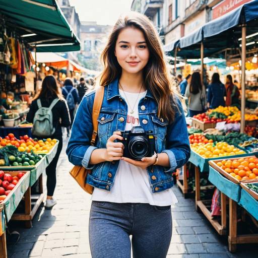 Teenage Girl with Camera at Street Market