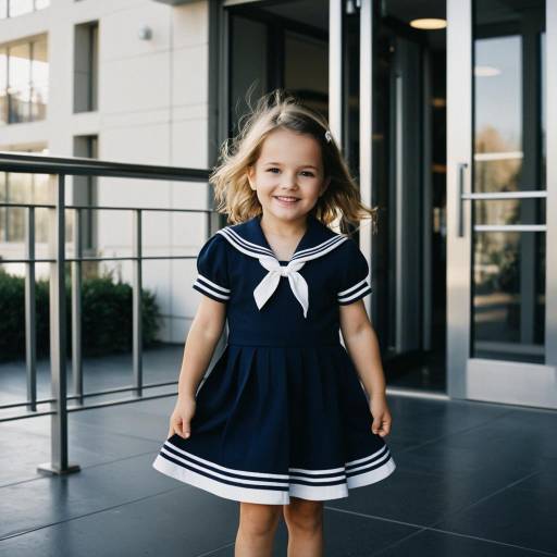 Toddler Girl in Navy Blue Sailor Dress