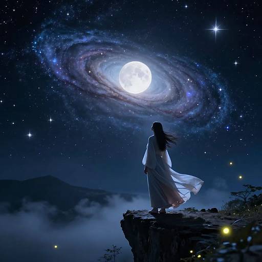Dreamer Under Cosmic Night Sky