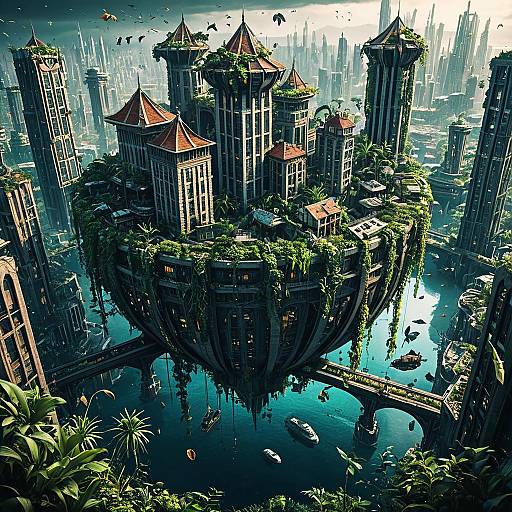 Floating Utopian City with Lush Greenery