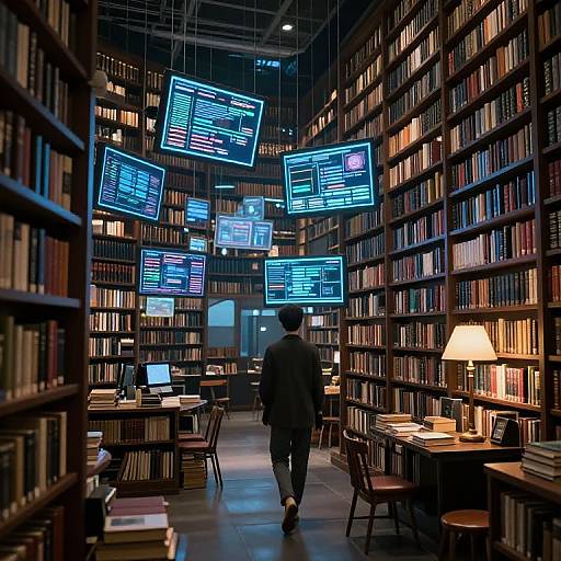 Sci-Fi Library with Floating Screens