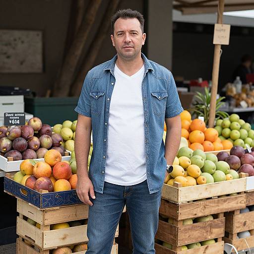 Confident Man at Vibrant Fruit Market