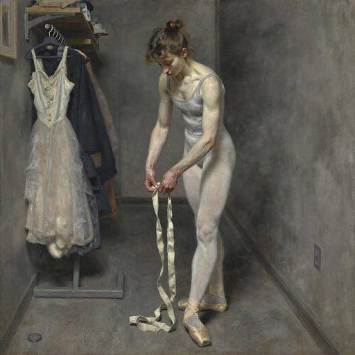 Degas-Style Charcoal Apprentice Dancer Winding Ribbons