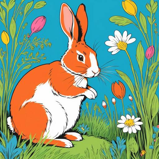 Whimsical Rabbit Illustration with Flowers