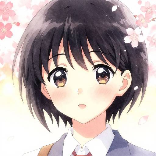 Anime Portrait with Cherry Blossoms