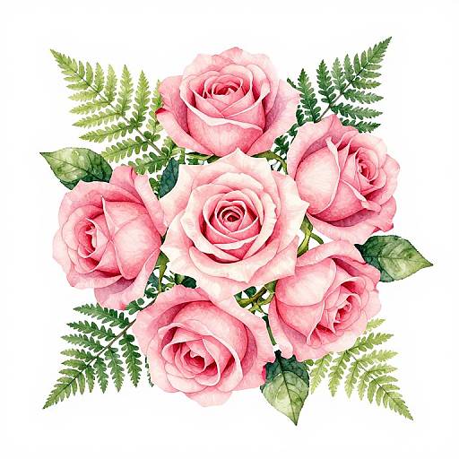 Delicate Pink Roses Watercolor Bouquet
