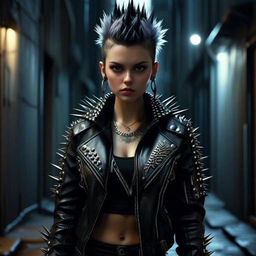 Punk Woman with Spiked Leather Jacket