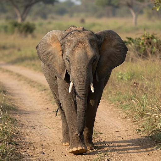 Young Elephant Walking on Dirt Path