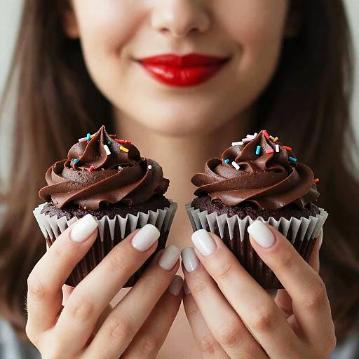 Woman Holding Chocolate Cupcakes Close-Up