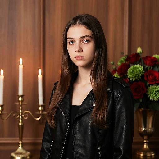Young Woman in Leather Jacket Portrait