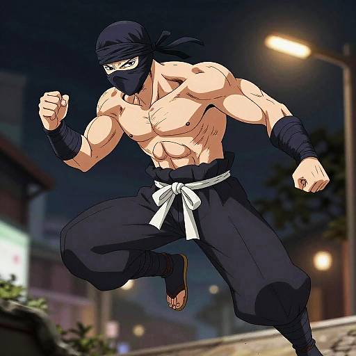 Muscular Anime Ninja Mid-Air Attack