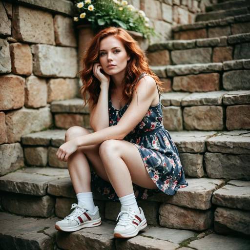 Young woman sitting on stone steps