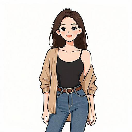 Smiling Woman in Casual Chic Outfit