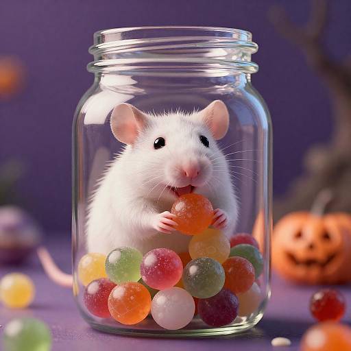Whimsical Fat Rat in Candy Jar